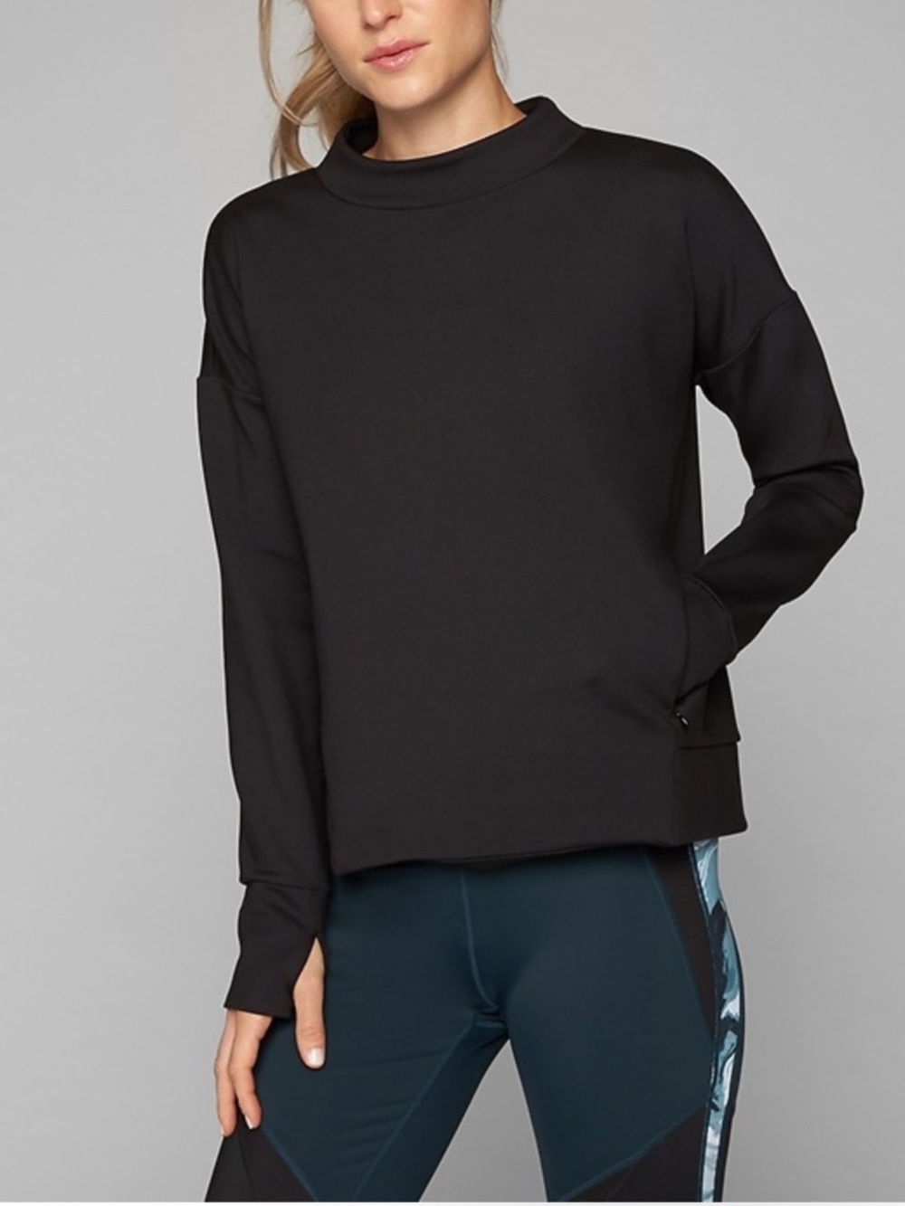 Athleta Black Funnel Neck Soft Feel Relaxed Fit Pullover Top - S